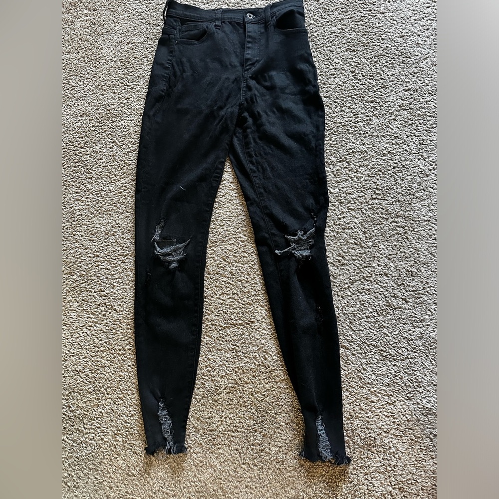 High Rise Distressed Black Denim